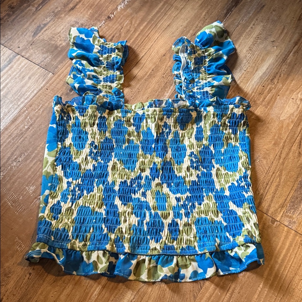 Sugarlips Blue and Green Smocked Blouse